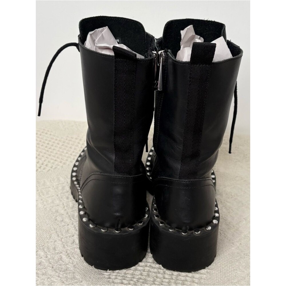 Zara Women’s Black Lace-Up Platform Combat Boots Studded - Picture 6 of 10